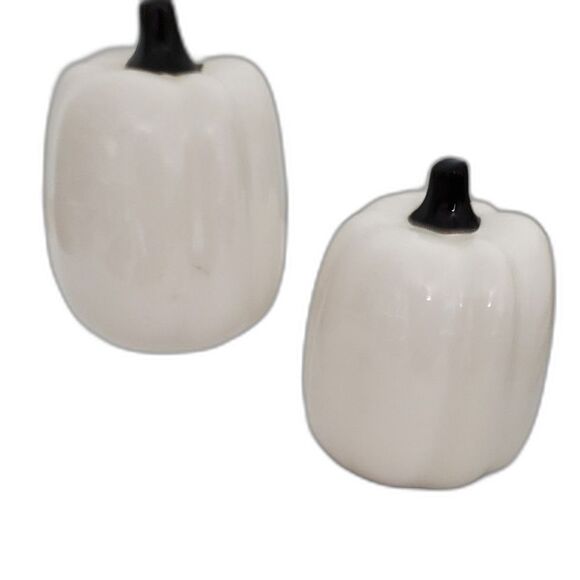 Two White Halloween-Themed Pumpking Decorations-Ceramic - Picture 3 of 6